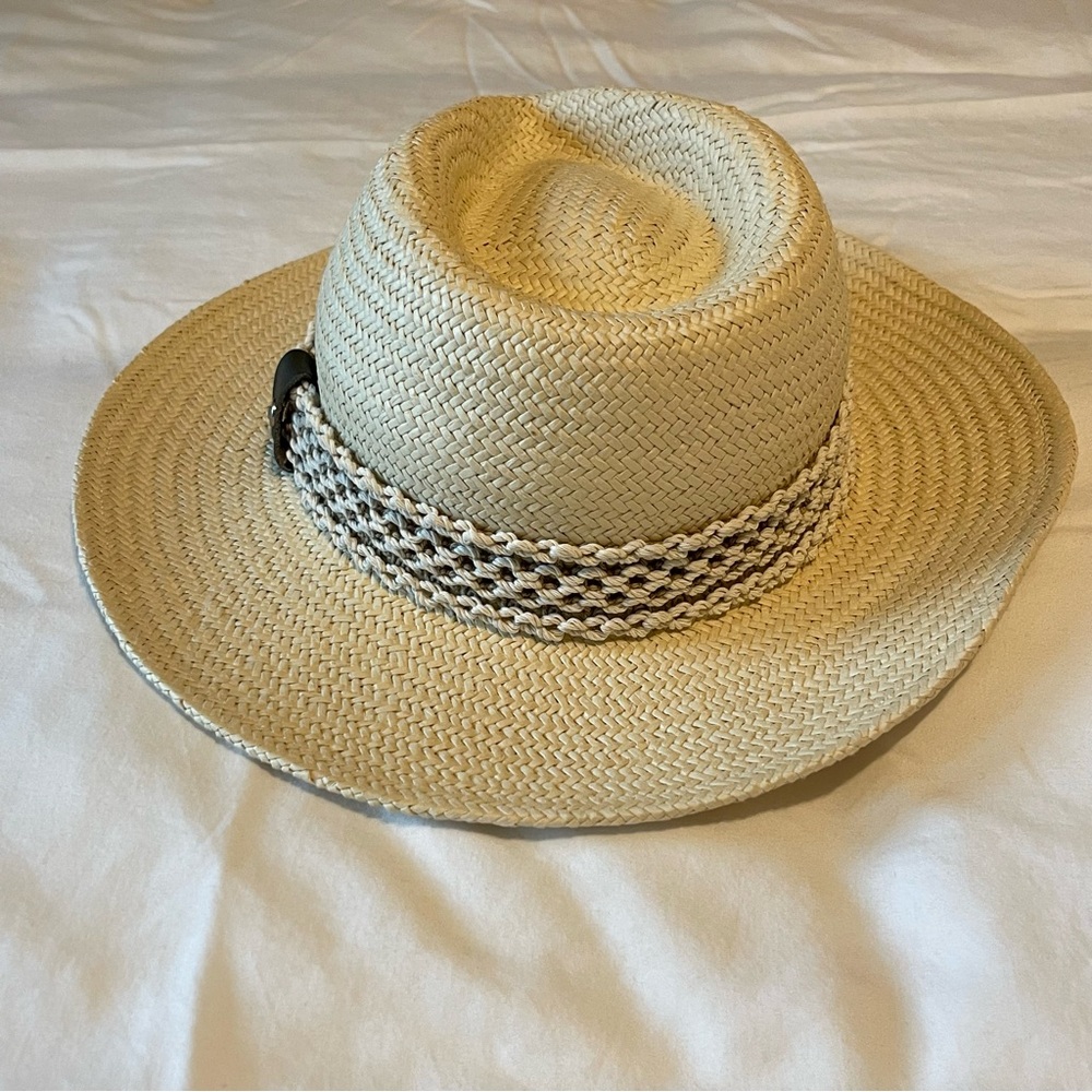 Rag & bone Packable Net Band Straw Fedora Hat Size Medium - Picture 5 of 9